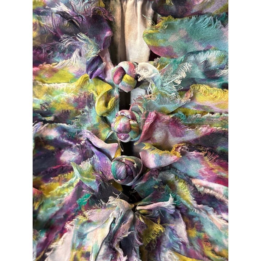 Sleeveless Ruffle Front Multi-Color Print Blouse - Picture 3 of 7